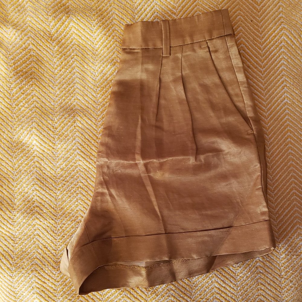 J. Crew Honey Brown Satin-Faced Linen Drapey Short